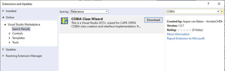 Shows how to obtain COBIA Class Wizard from within Visual Studio 2017